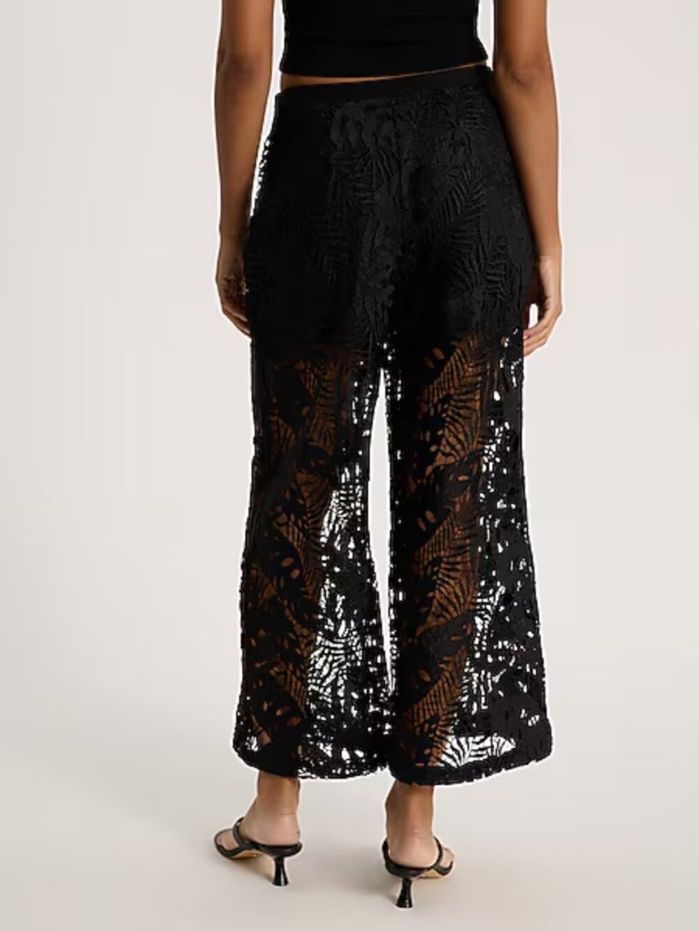 NWT Express High Waisted Lace Wide Leg Ankle Pant Black Palm Size 10L - Picture 2 of 8